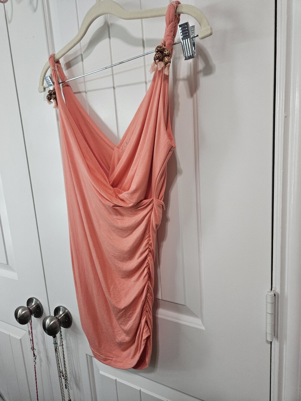 Yuka Paris Coral Draped Ruched Tank with beaded detail Y2k